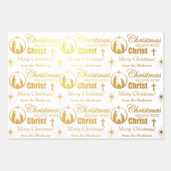 Christmas Begins With Christ Foil Wrapping Paper Sheets by InspirationJunction at Zazzle