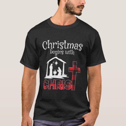 Christmas Begins With Christ Gifts Buffalo Plaid P T_Shirt