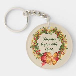 Christmas Begins with Christ Inspirational Quote Keychain