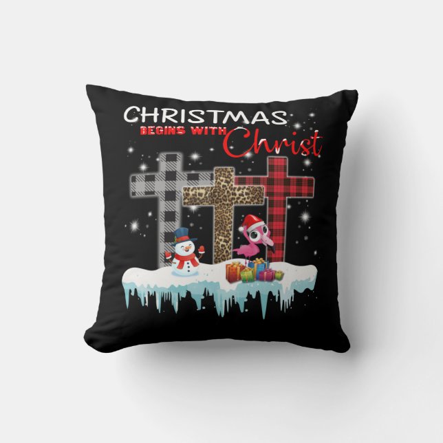 Christmas Begins With Christ Love Flamingo Throw Pillow (Front)