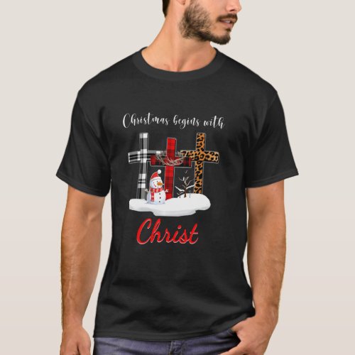 Christmas Begins With Christ Love Jesus Leopard Pl T_Shirt