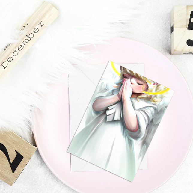 Christmas begins with Christ Praying Angel Holiday Card (Creator Uploaded)