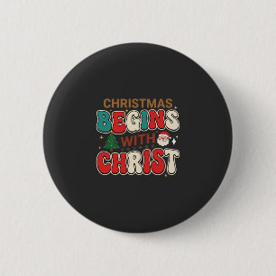 Christmas Begins With Christ Retro Santa Button