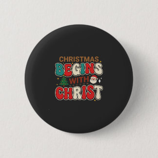 Christmas Begins With Christ Retro Santa Button