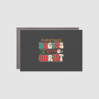 Christmas Begins With Christ Retro Santa Car Magnet
