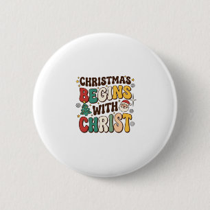 Christmas Begins With Christ Santa Tree Design Button