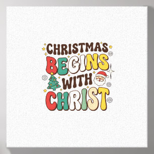 Christmas Begins With Christ Santa Tree Design Canvas Photo Tile