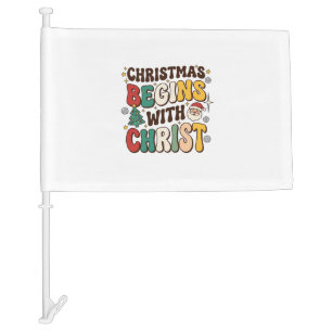 Christmas Begins With Christ Santa Tree Design Car Flag