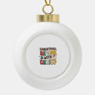 Christmas Begins With Christ Santa Tree Design Ceramic Ball Christmas Ornament