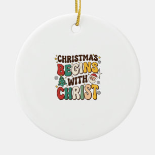 Christmas Begins With Christ Santa Tree Design Ceramic Ornament