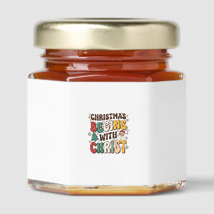 Christmas Begins With Christ Santa Tree Design Honey Jar Favors