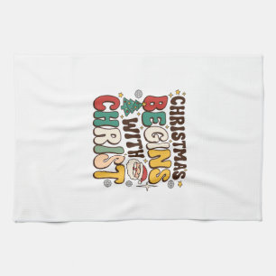 Christmas Begins With Christ Santa Tree Design Kitchen Towel