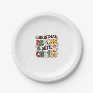 Christmas Begins With Christ Santa Tree Design Paper Plates