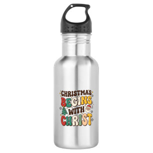 Christmas Begins With Christ Santa Tree Design Stainless Steel Water Bottle