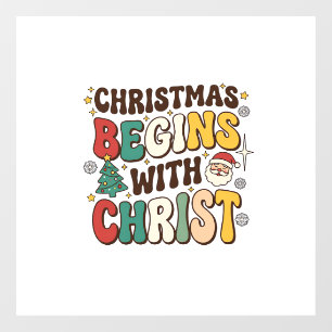 Christmas Begins With Christ Santa Tree Design Window Cling