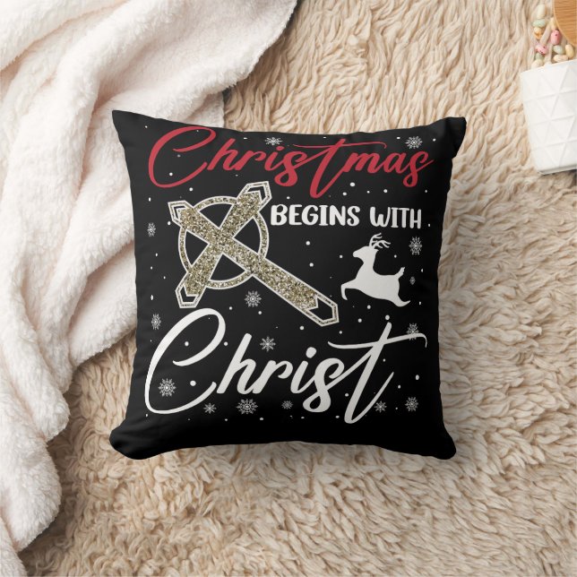 Christmas Begins With Christ Xmas Christian Throw Pillow (Blanket)