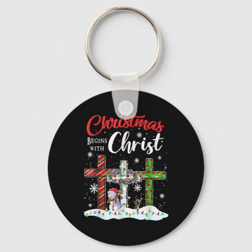 Christmas Begins With Christ Xmas Snowman Ugly Chr Keychain