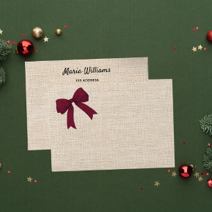 Christmas beige burlap burgundy bow return address envelope