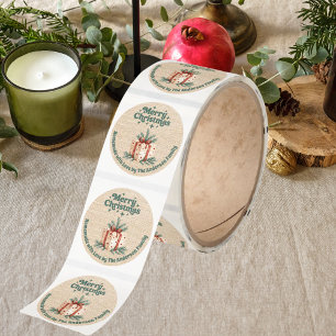 Christmas beige burlap gift box homemade classic round sticker