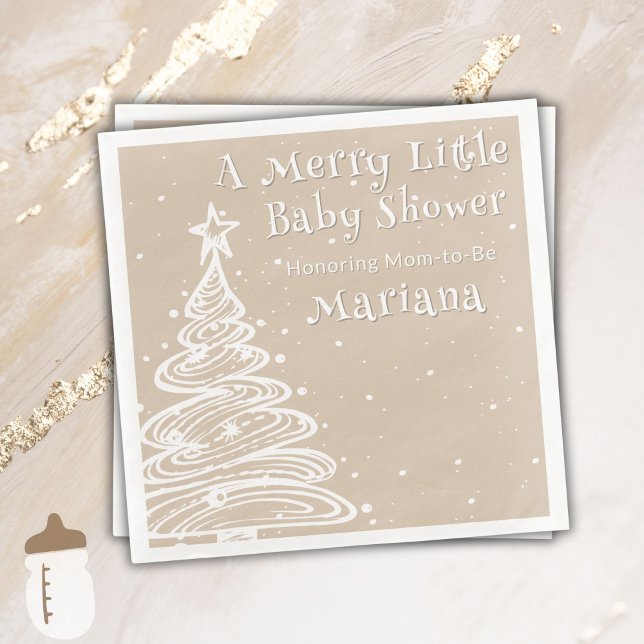 Christmas Beige Gender Neutral Baby Shower Paper Dinner Napkins (Creator Uploaded)