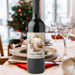 Christmas beige gold bauble friends photo party wine label<br><div class="desc">Personalized Christmas Wine Bottle Labels – Perfect for Holiday Gatherings and Gifts Make your holiday celebrations extra special with these elegant, customizable wine bottle labels. Featuring a modern beige background and a festive golden Christmas tree bauble as a frame, these labels allow you to add a personal touch with your...</div>