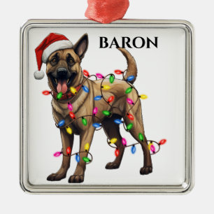 CHRISTMAS BELGIAN MALINOIS DOG LIGHTS METAL ORNAMENT