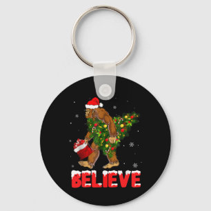 Christmas Believe Bigfoot Funny Xmas Tree For Mens Keychain
