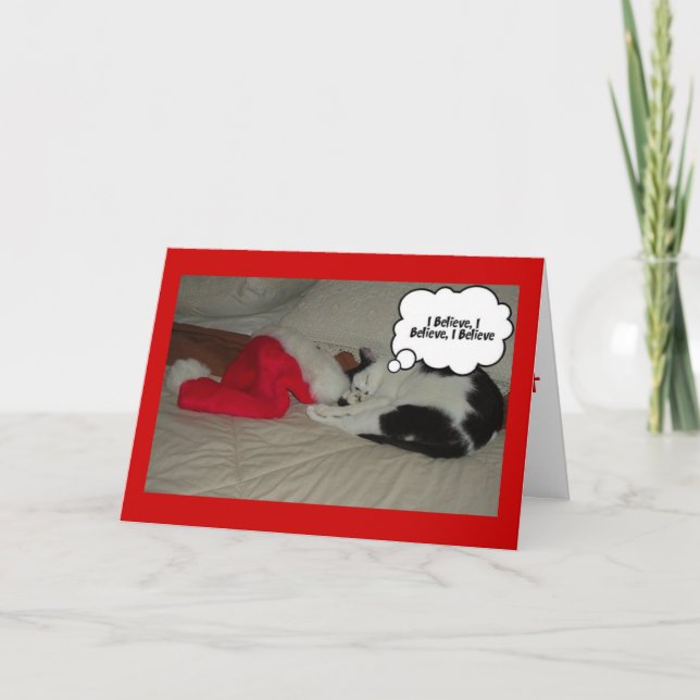 Christmas Believe Black and White Kitten Holiday Card (Front)