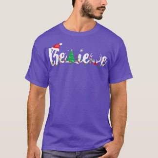 Christmas Believe Boys Girls Santa Hat Xmas Tree T-Shirt