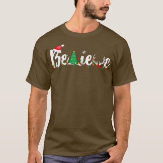 Christmas Believe Boys Girls Santa Hat Xmas Tree T-Shirt