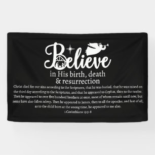 Christmas Believe In Jesus Nativity Black White Banner