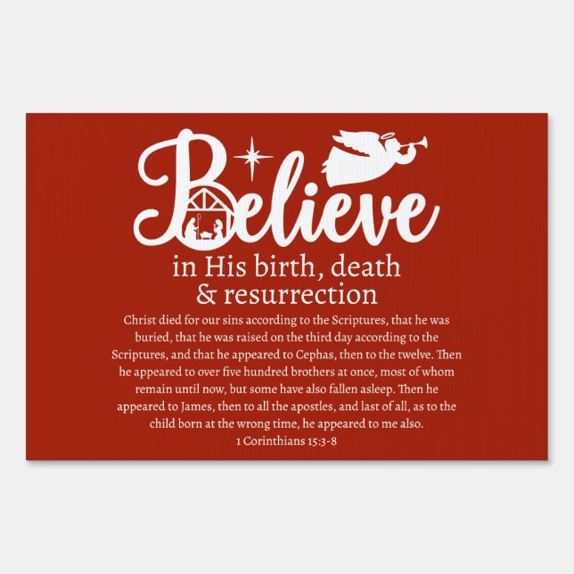 Christmas Believe In Jesus Nativity Red Sign (Front)