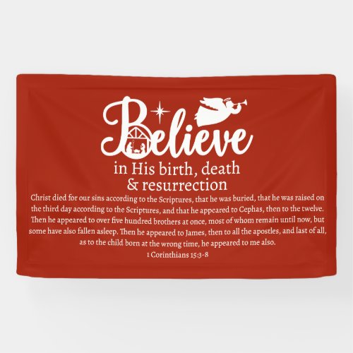 Christmas Believe In Jesus Nativity Red White Banner