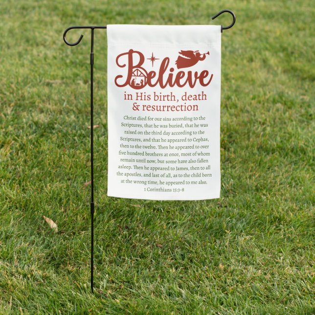 Christmas Believe In Jesus Nativity White Garden Flag (In SItu)