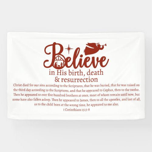 Christmas Believe In Jesus Nativity White Red Banner
