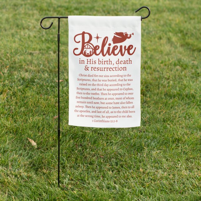 Christmas Believe In Jesus Nativity White Red Garden Flag (In SItu)