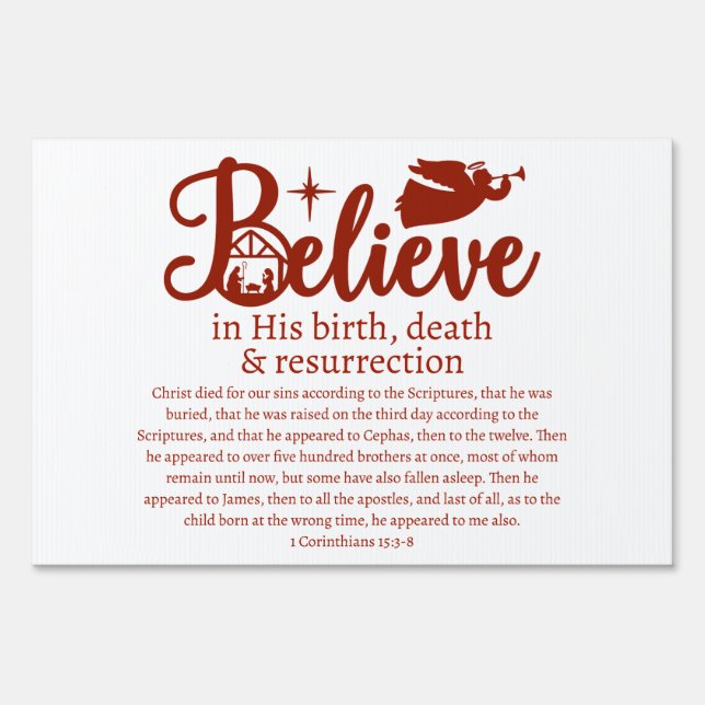 Christmas Believe In Jesus Nativity White Red Sign (Front)
