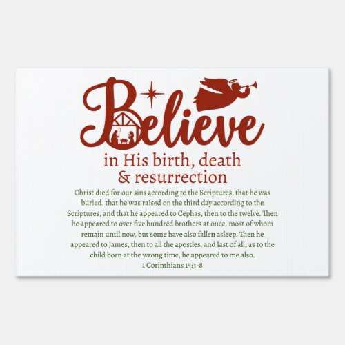 Christmas Believe In Jesus Nativity White Yard Sign