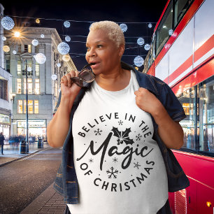 Christmas Believe in the Magic Black and White Plus Size T-Shirt