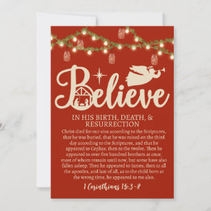 Christmas Believe Jesus Nativity Red Jar Lights Holiday Card