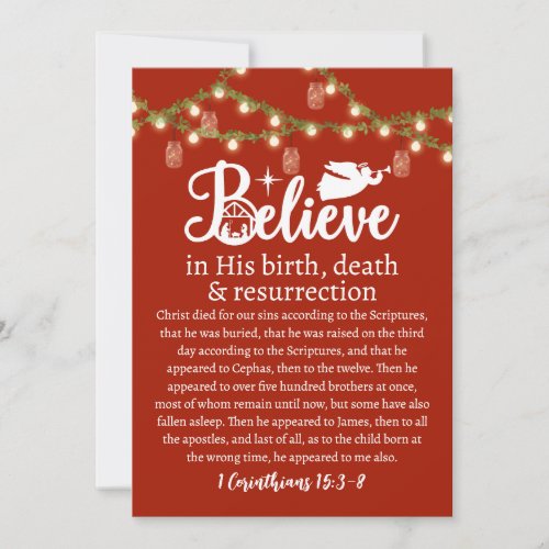 Christmas Believe Jesus Nativity Red Mason Lights  Holiday Card