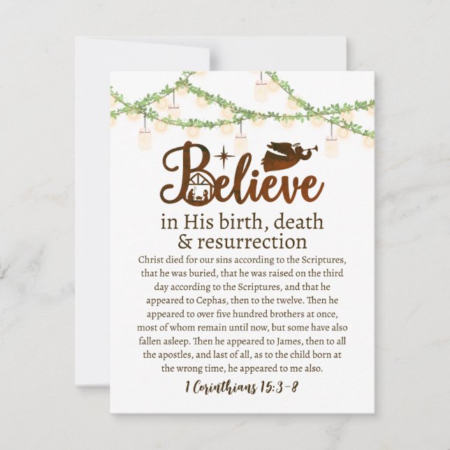 Christmas Believe Jesus Nativity Rustic Script Holiday Card (Front)