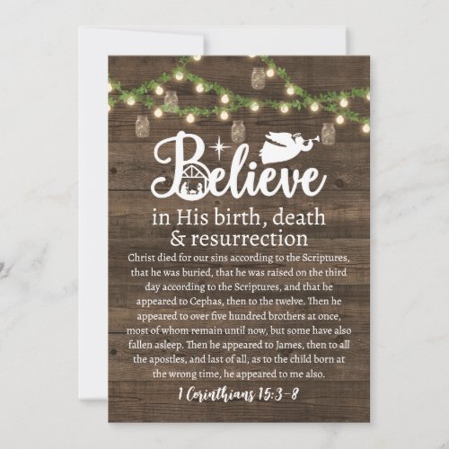 Christmas Believe Jesus Nativity Rustic Wood Holiday Card