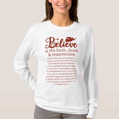 Christmas Believe Jesus Nativity White Red Script T_Shirt