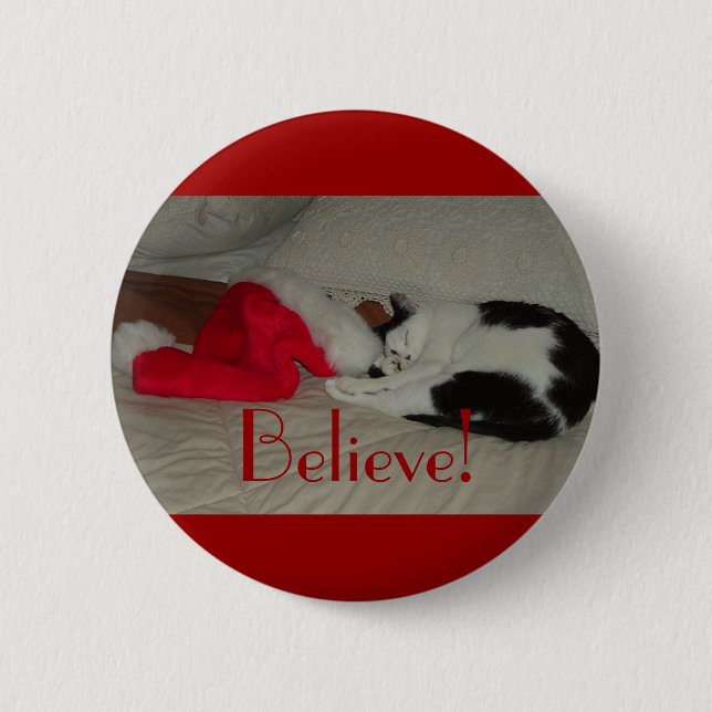 Christmas Believe kitty cat Pinback Button (Front)