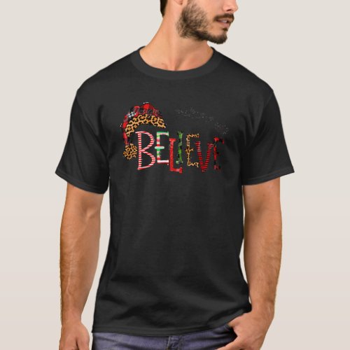 Christmas Believe Leopard Santa Claus Believe Chri T_Shirt