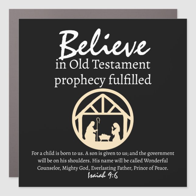 Christmas Believe Nativity Prophecy Black Car Magnet (Front)