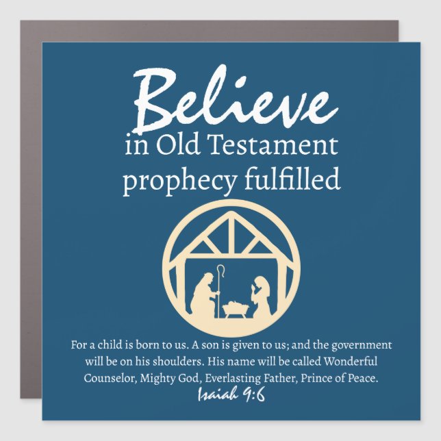 Christmas Believe Nativity Prophecy Blue Car Magnet (Front)