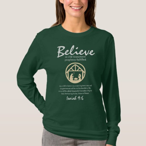 Christmas Believe Nativity Prophecy Green T_Shirt