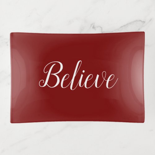 Christmas Believe Santa Claus Red Trinket Tray